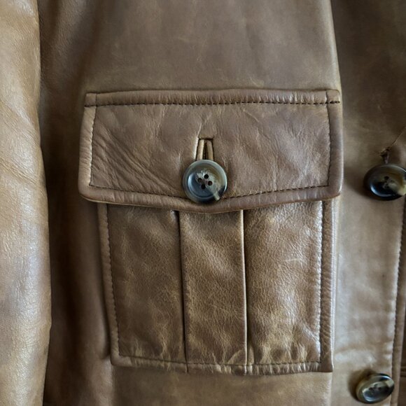 90s Camel Brown Leather Jacket - Picture 2 of 12